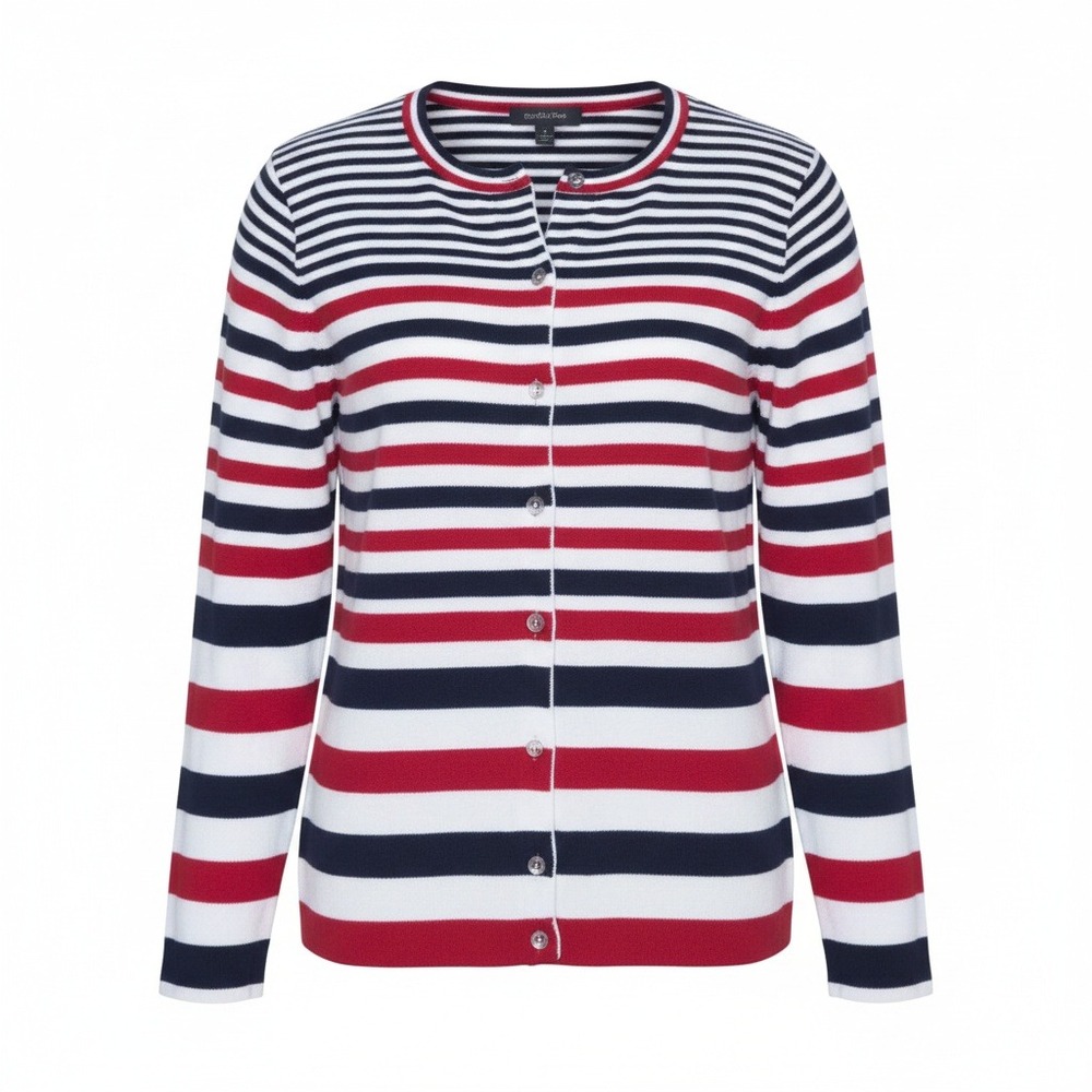 Lands End 2X (20W-22W) Preppy Americana Striped Cardigan Plus Size Colorful
